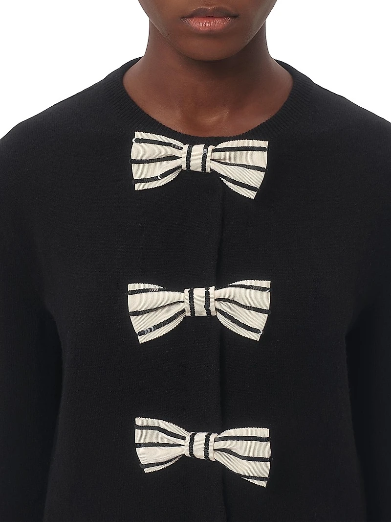 Cardigan with Embroidered Bows