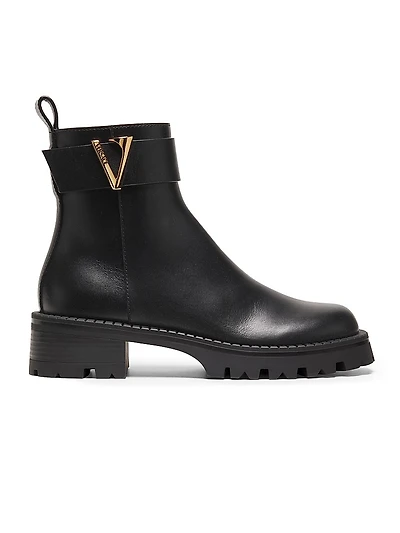 V-Logo Leather Ankle Booties