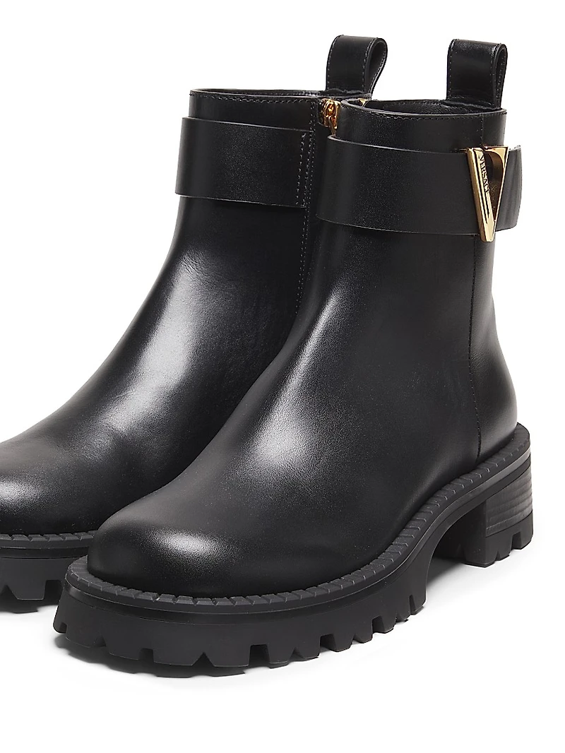 V-Logo Leather Ankle Booties