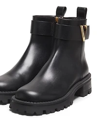 V-Logo Leather Ankle Booties