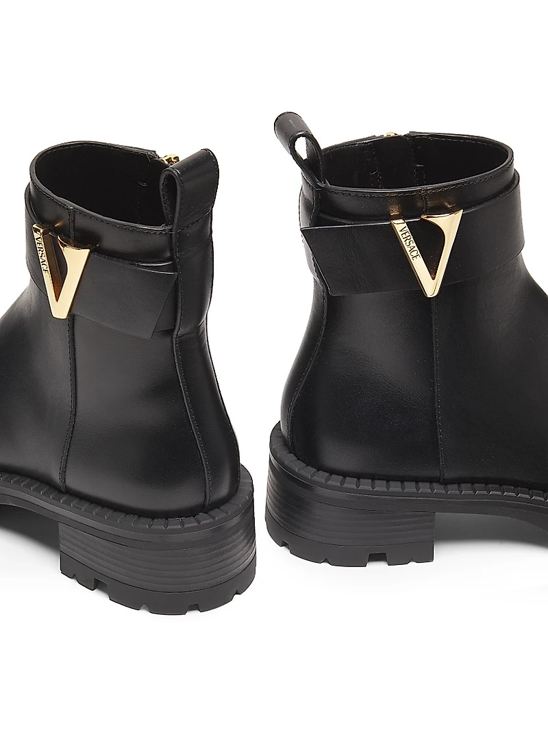 V-Logo Leather Ankle Booties