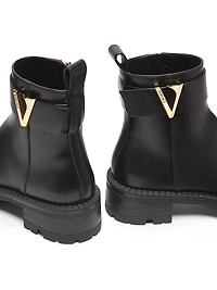 V-Logo Leather Ankle Booties