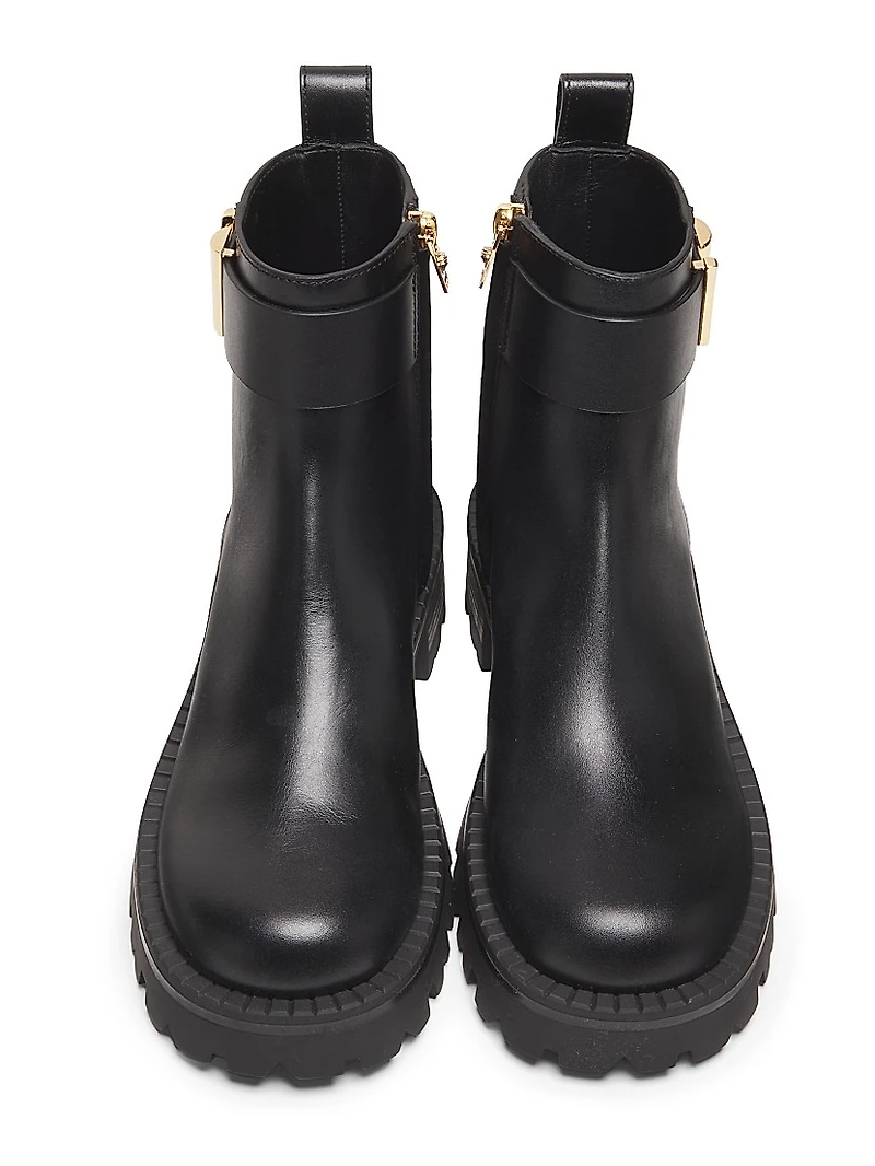 V-Logo Leather Ankle Booties