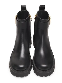 V-Logo Leather Ankle Booties