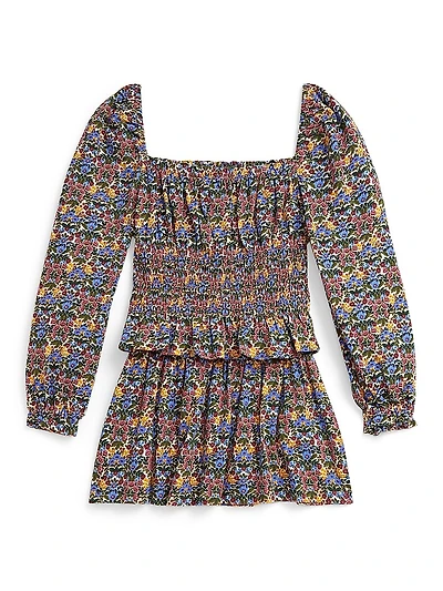 Little GIrl's & Floral Smocked Cotton Jersey Top Skirt Set