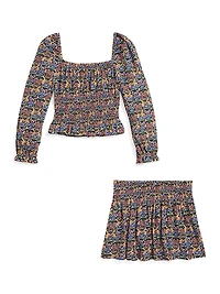 Little GIrl's & Floral Smocked Cotton Jersey Top Skirt Set