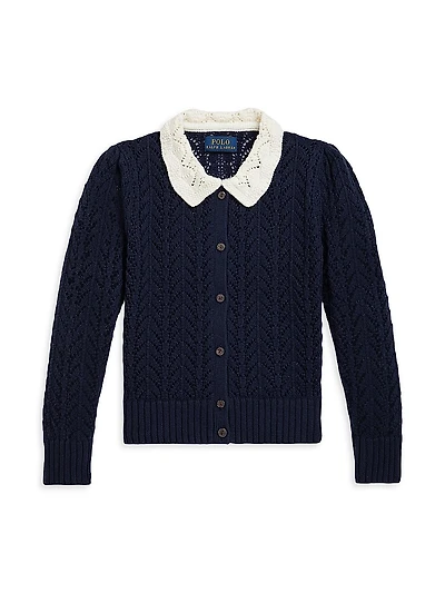 Little Girl's & Pointelle-Knit Cotton Cardigan