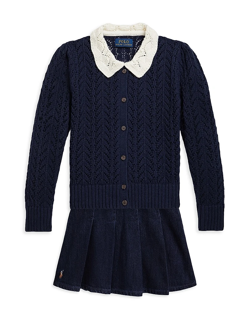 Little Girl's & Pointelle-Knit Cotton Cardigan