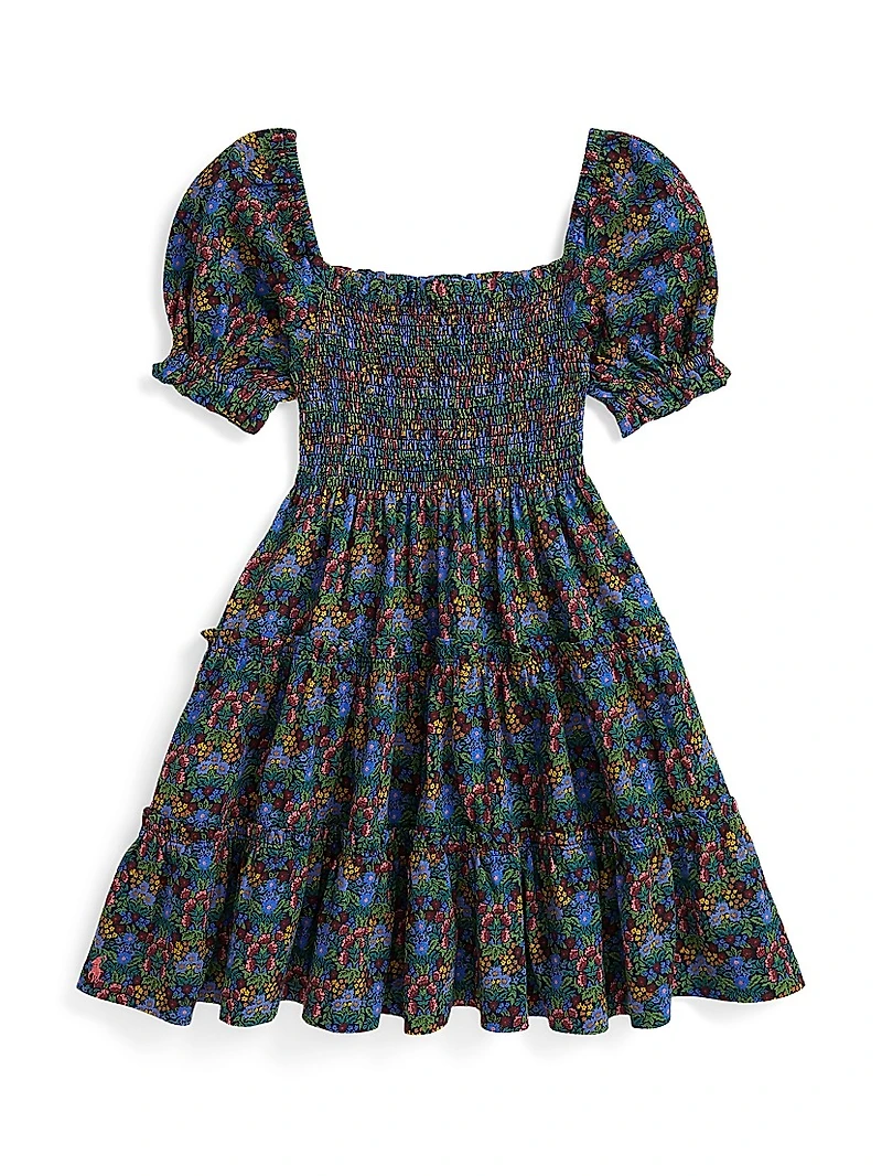Little Girl's & Floral Smocked Cotton Top Skirt Set