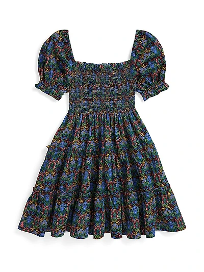 Little Girl's & Floral Smocked Cotton Top Skirt Set
