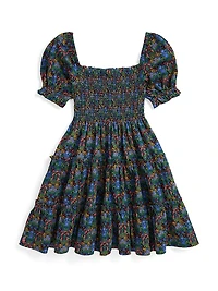 Little Girl's & Floral Smocked Cotton Top Skirt Set