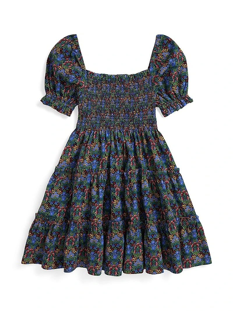 Little Girl's & Floral Smocked Cotton Top Skirt Set