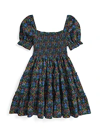 Little Girl's & Floral Smocked Cotton Top Skirt Set