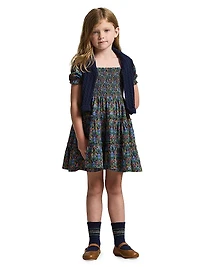 Little Girl's & Floral Smocked Cotton Top Skirt Set
