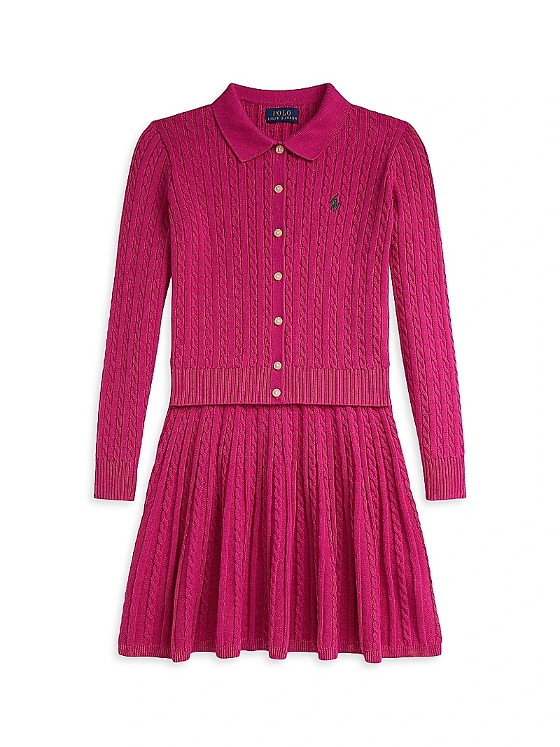Little Girl's & 2-Piece Cable-Knit Top Skirt Set
