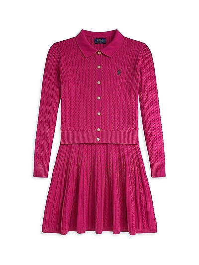 Little Girl's & 2-Piece Cable-Knit Top Skirt Set