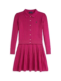 Little Girl's & 2-Piece Cable-Knit Top Skirt Set