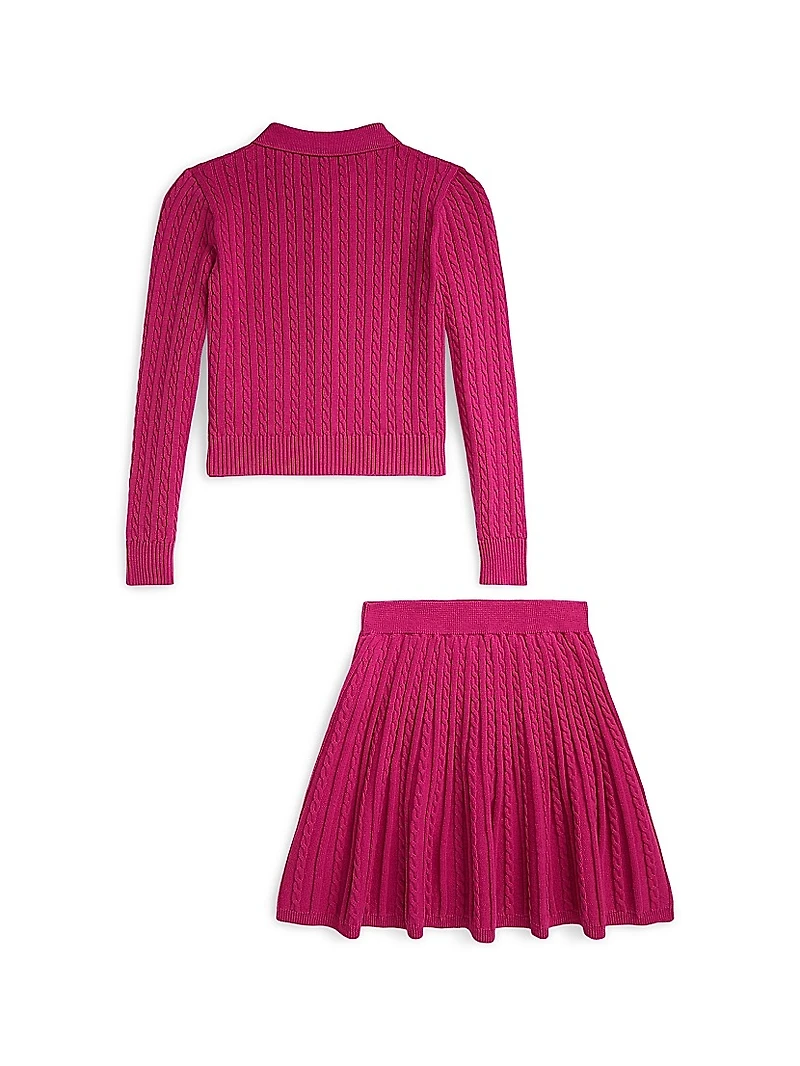 Little Girl's & 2-Piece Cable-Knit Top Skirt Set