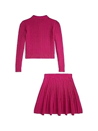 Little Girl's & 2-Piece Cable-Knit Top Skirt Set