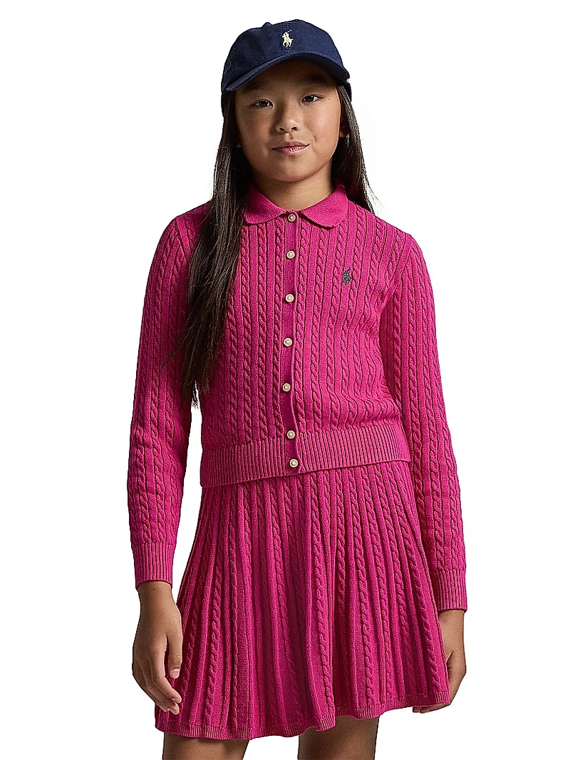 Little Girl's & 2-Piece Cable-Knit Top Skirt Set