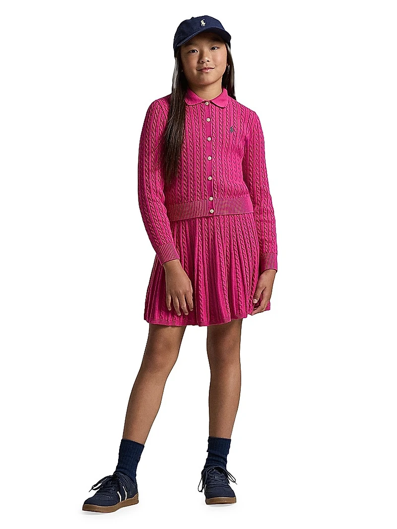 Little Girl's & 2-Piece Cable-Knit Top Skirt Set
