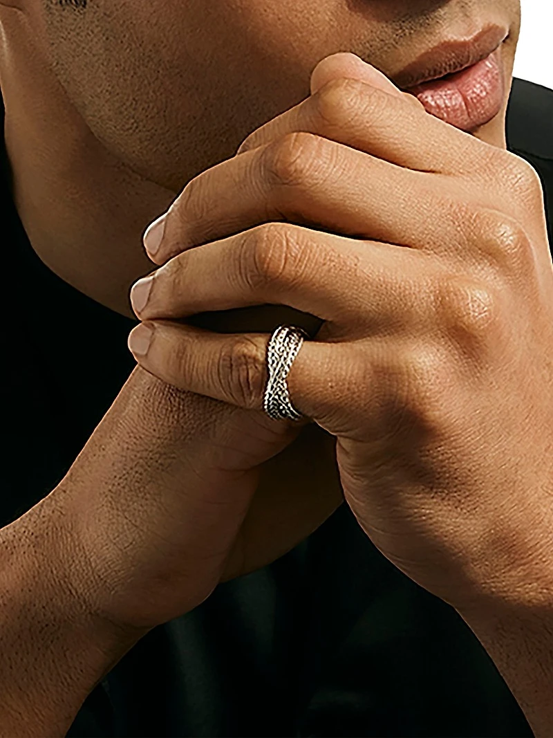 Icon Sterling Silver Crossover Chain Ring