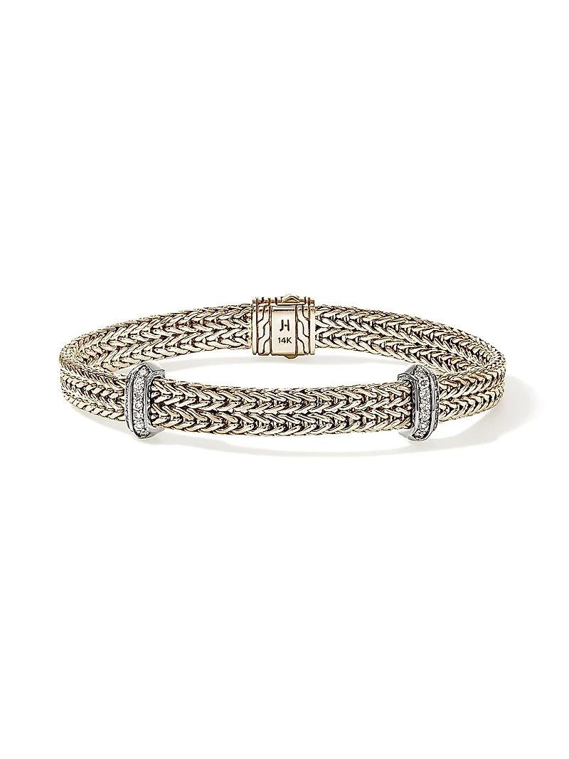 Icon 14K Yellow Gold, Sterling Silver & 0.33 TCW Diamond Chain Bracelet