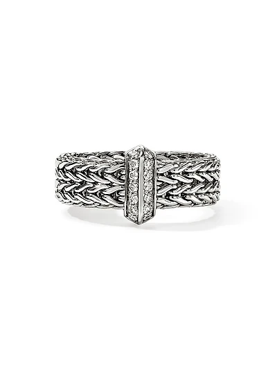 Icon Sterling Silver & TCW Diamond Chain Ring