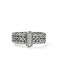 Icon Sterling Silver & 0.16 TCW Diamond Chain Ring