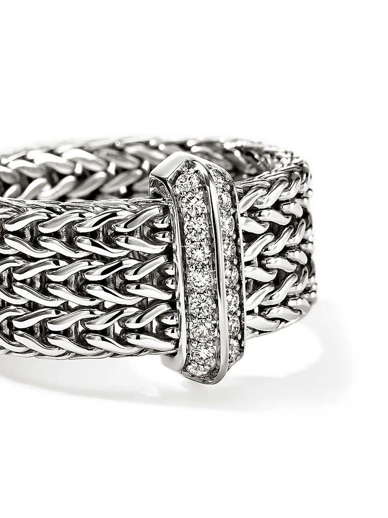 Icon Sterling Silver & 0.21 TCW Diamond Chain Ring