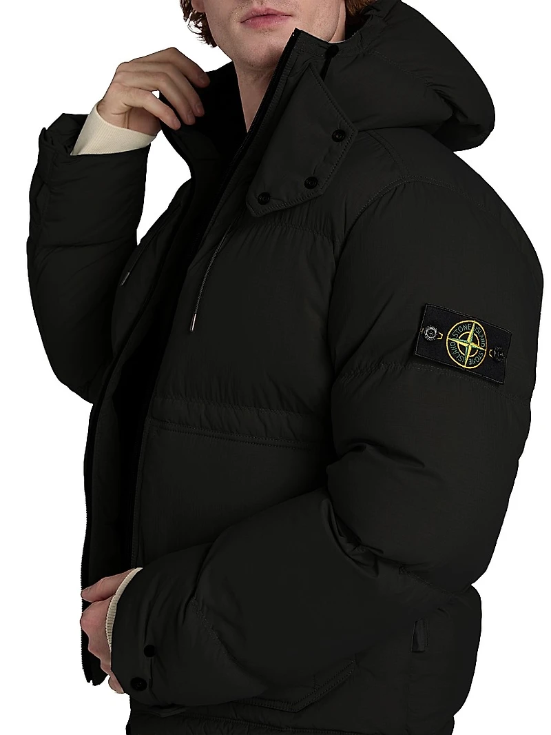 Nylon & Down Short Parka Coat