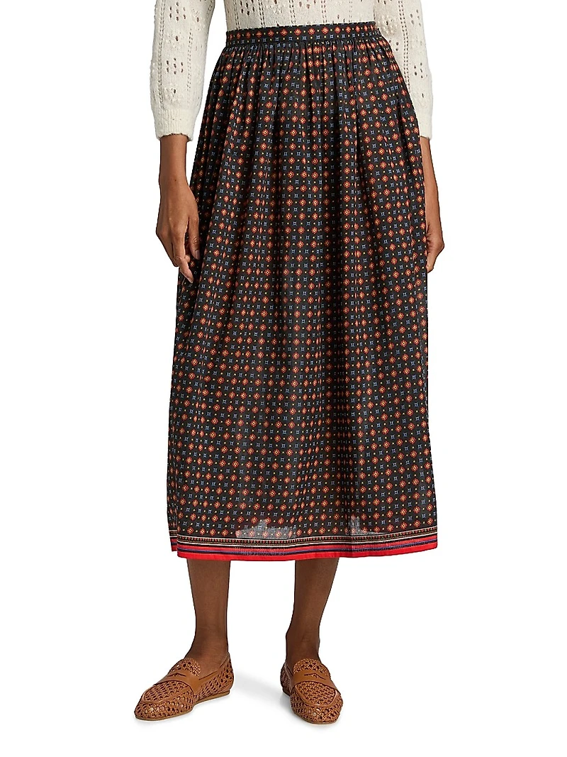 Marciette Floral Cotton Midi-Skirt