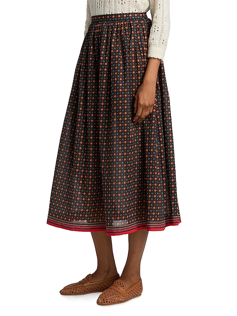 Marciette Floral Cotton Midi-Skirt