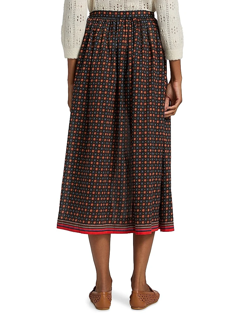 Marciette Floral Cotton Midi-Skirt