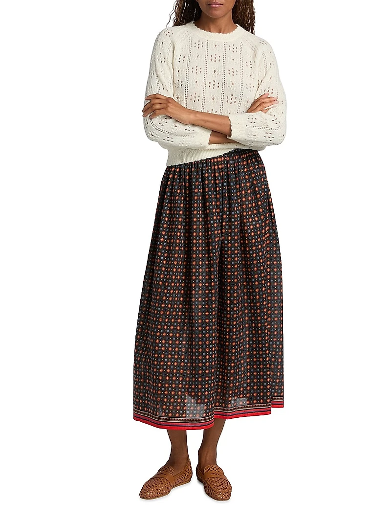 Marciette Floral Cotton Midi-Skirt