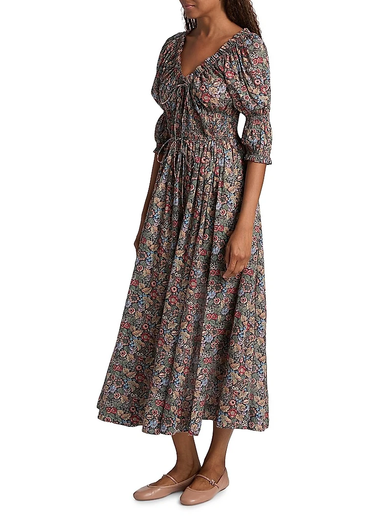 Ischia Floral Cotton Midi-Dress
