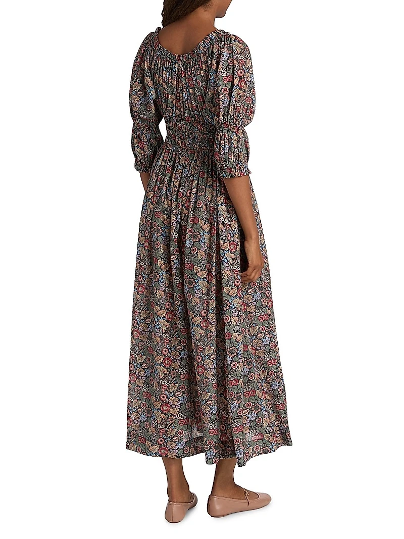 Ischia Floral Cotton Midi-Dress