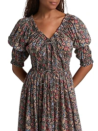 Ischia Floral Cotton Midi-Dress