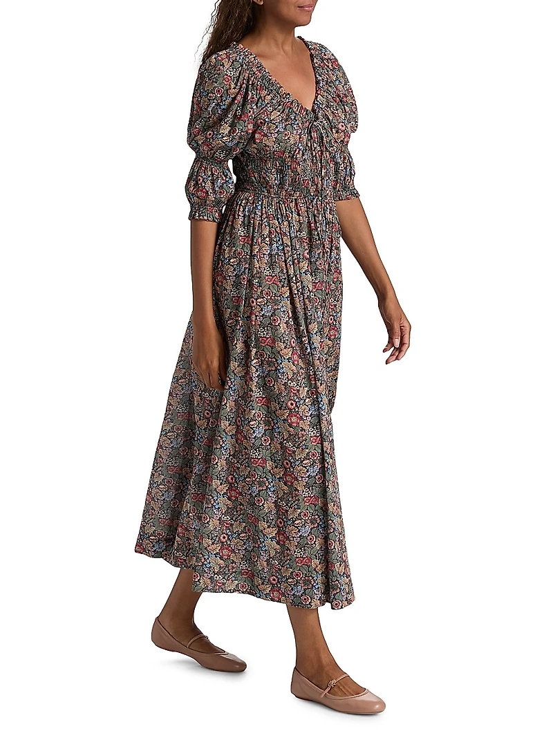 Ischia Floral Cotton Midi-Dress