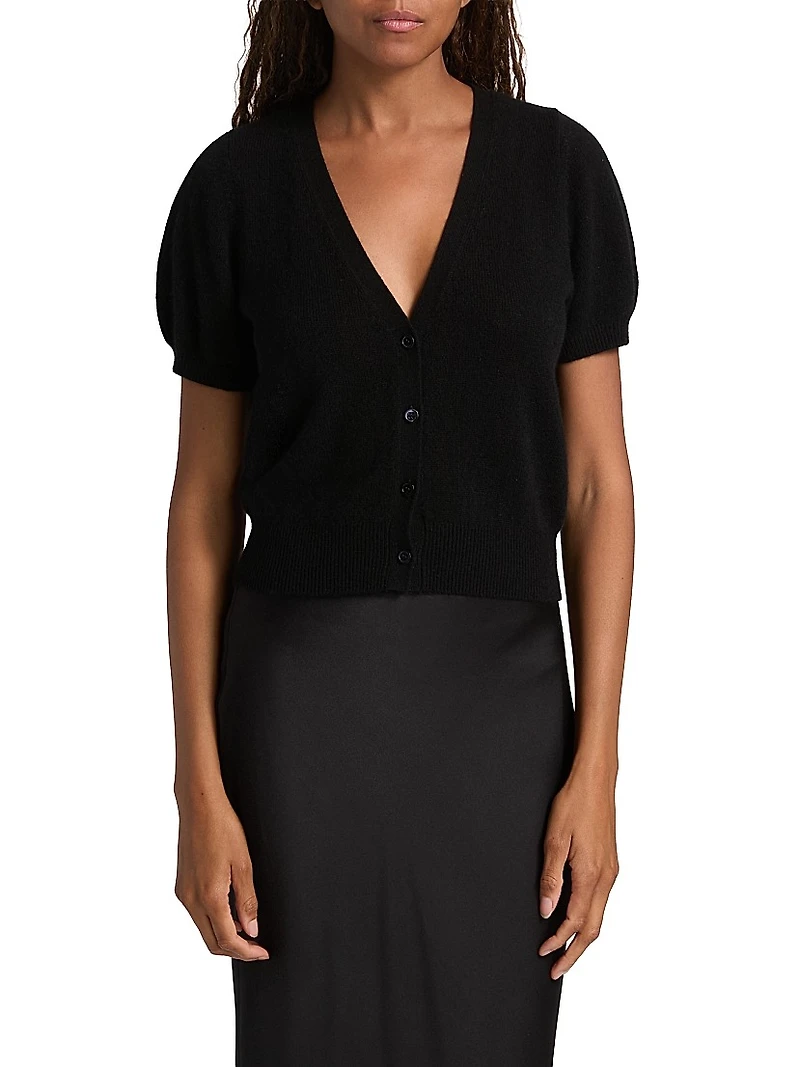 Arella Puff-Sleeve Cashmere Cardigan