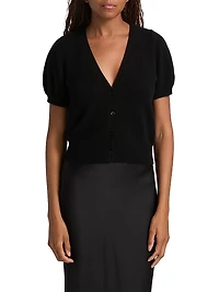 Arella Puff-Sleeve Cashmere Cardigan