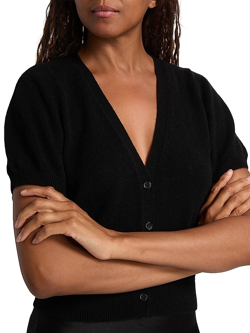 Arella Puff-Sleeve Cashmere Cardigan