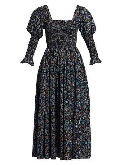 Bijou Smocked Floral Cotton Midi-Dress