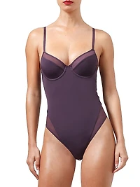 Sheer Opaque Plunge Bodysuit