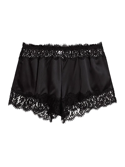 Lace-Trim Silk Slip Shorts