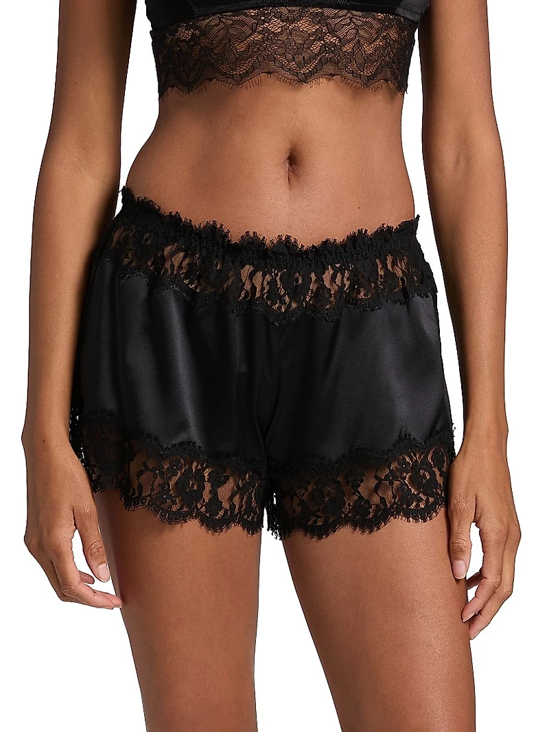 Lace-Trim Silk Slip Shorts