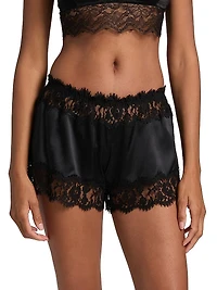 Lace-Trim Silk Slip Shorts