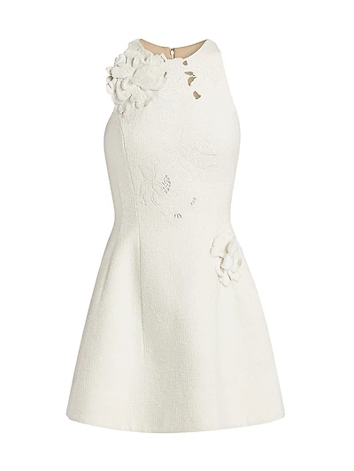 Floral Embroidered Tweed Cocktail Dress