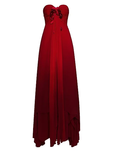 Rosette-Detailed Silk Chiffon Strapless Gown