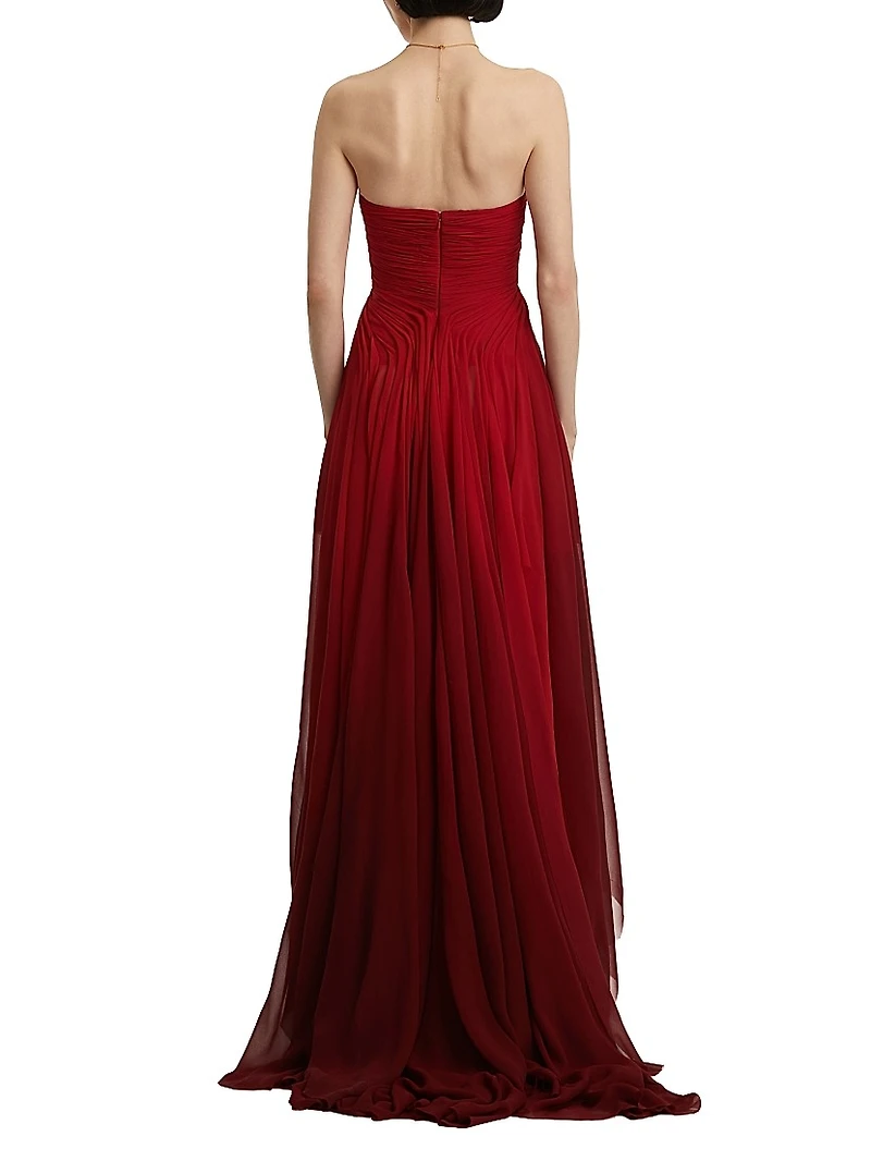 Rosette-Detailed Silk Chiffon Strapless Gown